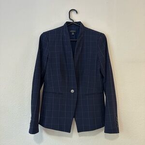 Ann Taylor Navy Windowpane Blazer (Size 00)